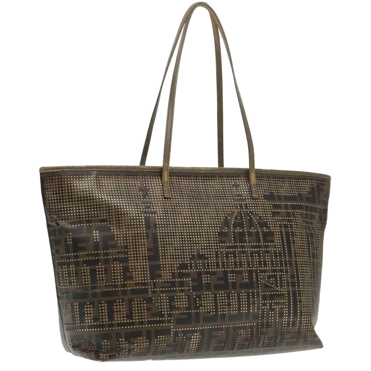 FENDI Zucca Canvas Tote Bag Brown Black Gold Auth 94724