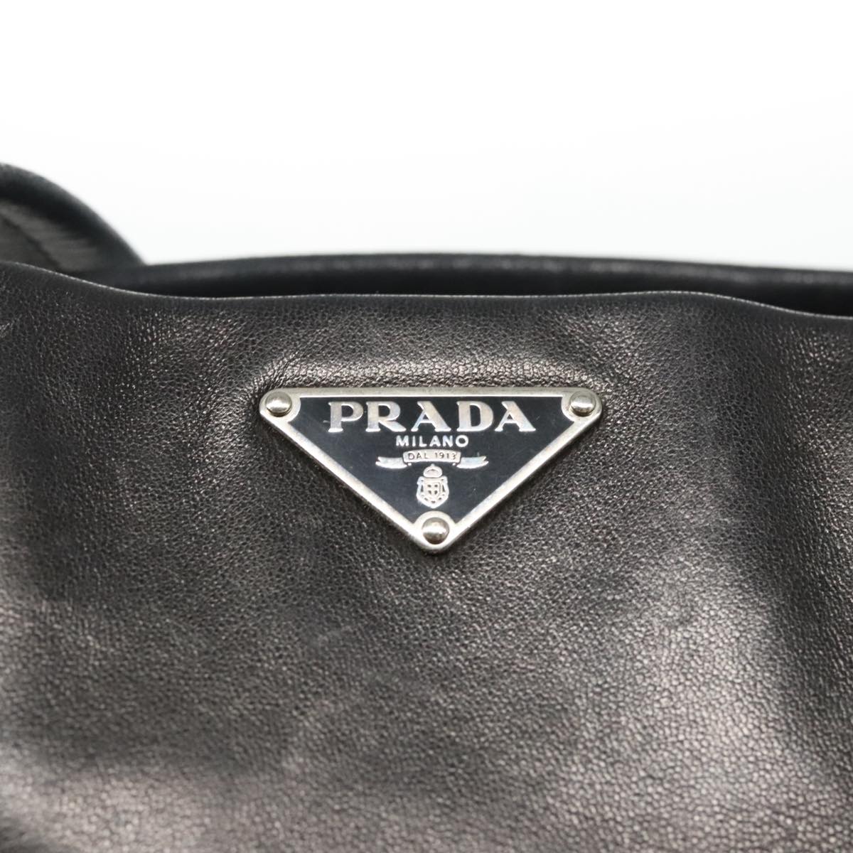 PRADA Hand Bag Leather Nylon Black Silver Auth 94725