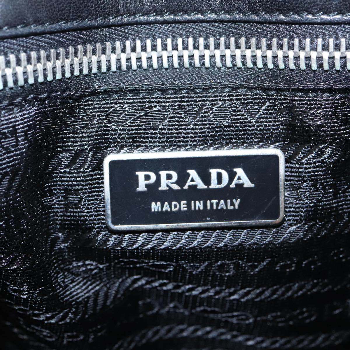 PRADA Hand Bag Leather Nylon Black Silver Auth 94725