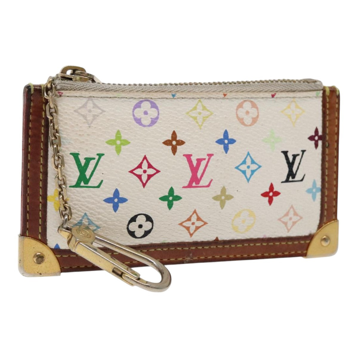 LOUIS VUITTON Monogram Multicolor Pochette Cles Purse White M92655 Auth 94730