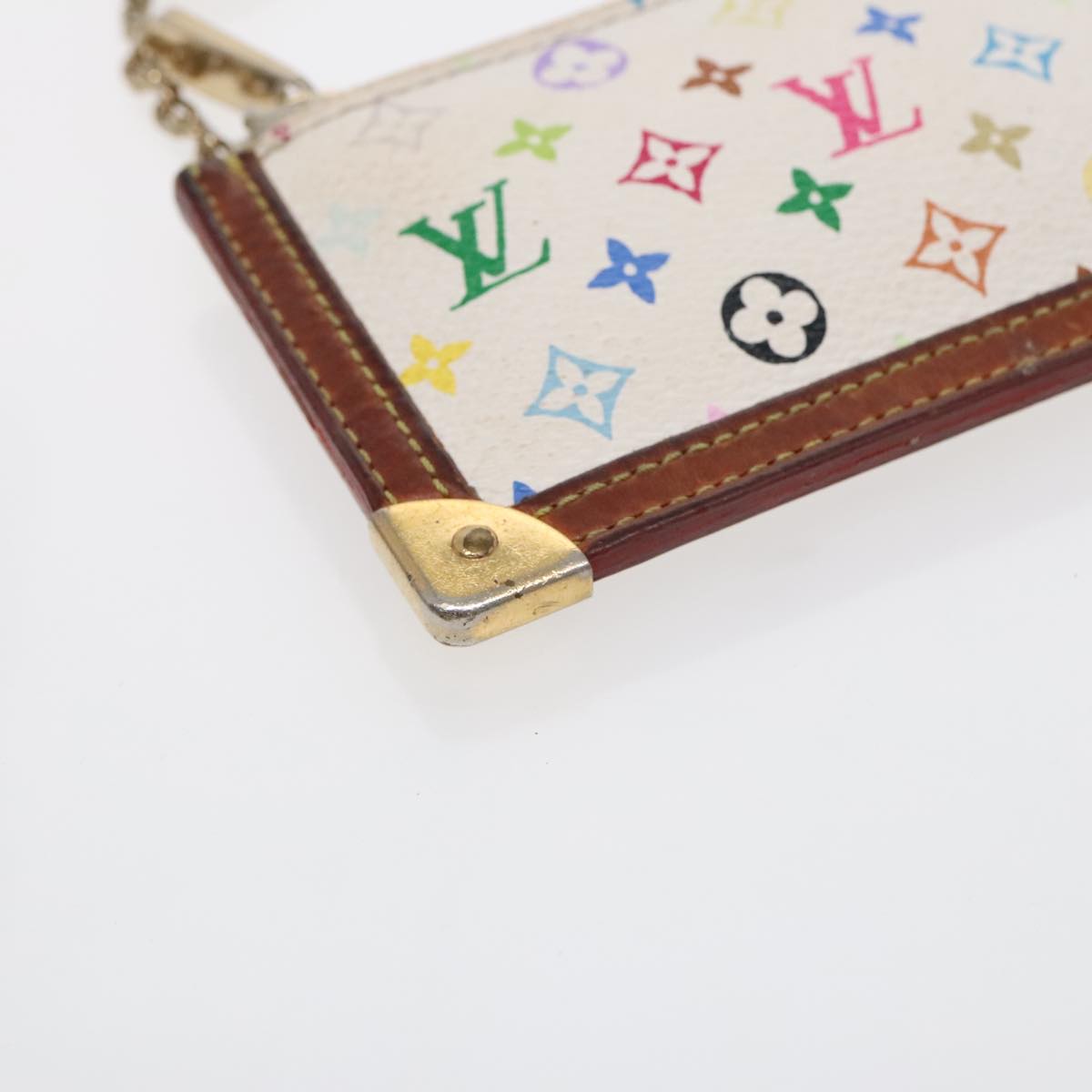 LOUIS VUITTON Monogram Multicolor Pochette Cles Purse White M92655 Auth 94730