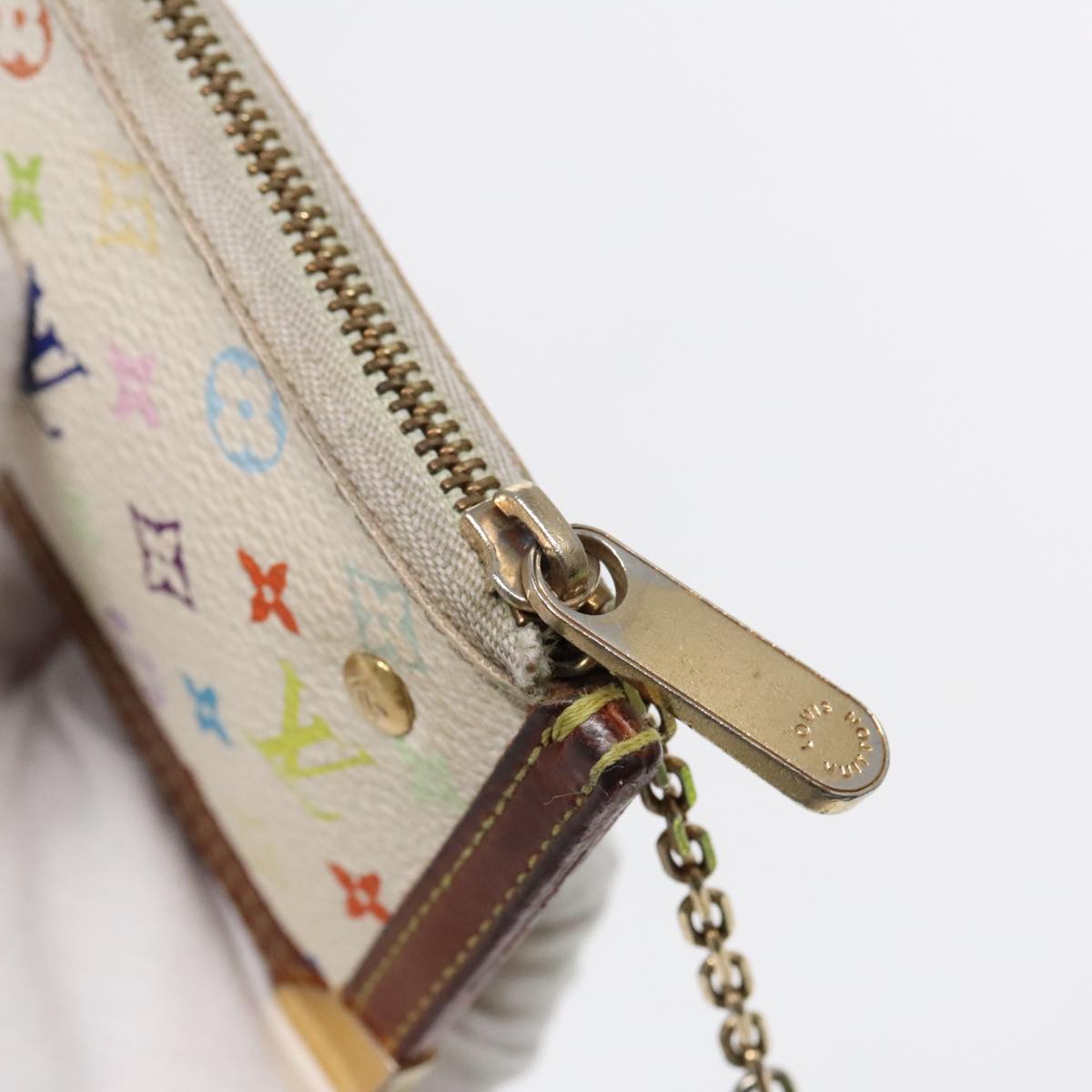 LOUIS VUITTON Monogram Multicolor Pochette Cles Purse White M92655 Auth 94730