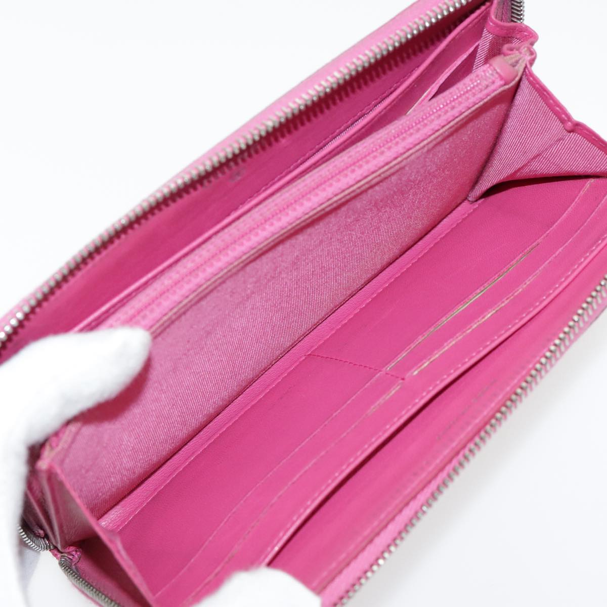 CHANEL Matelasse Long Wallet Lamb Skin Pink Silver CC Auth 94740