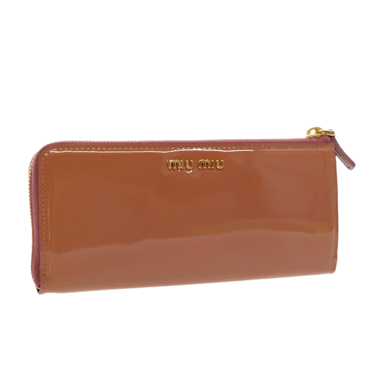 Miu Miu Long Wallet Enamel Pink Gold Auth 94742