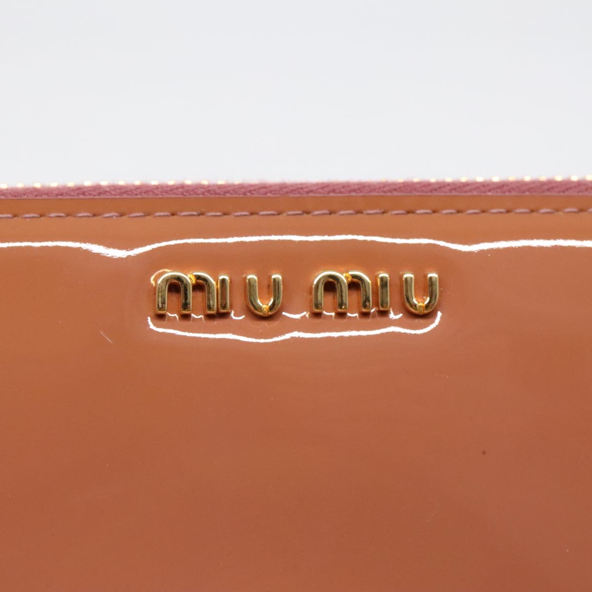 Miu Miu Long Wallet Enamel Pink Gold Auth 94742