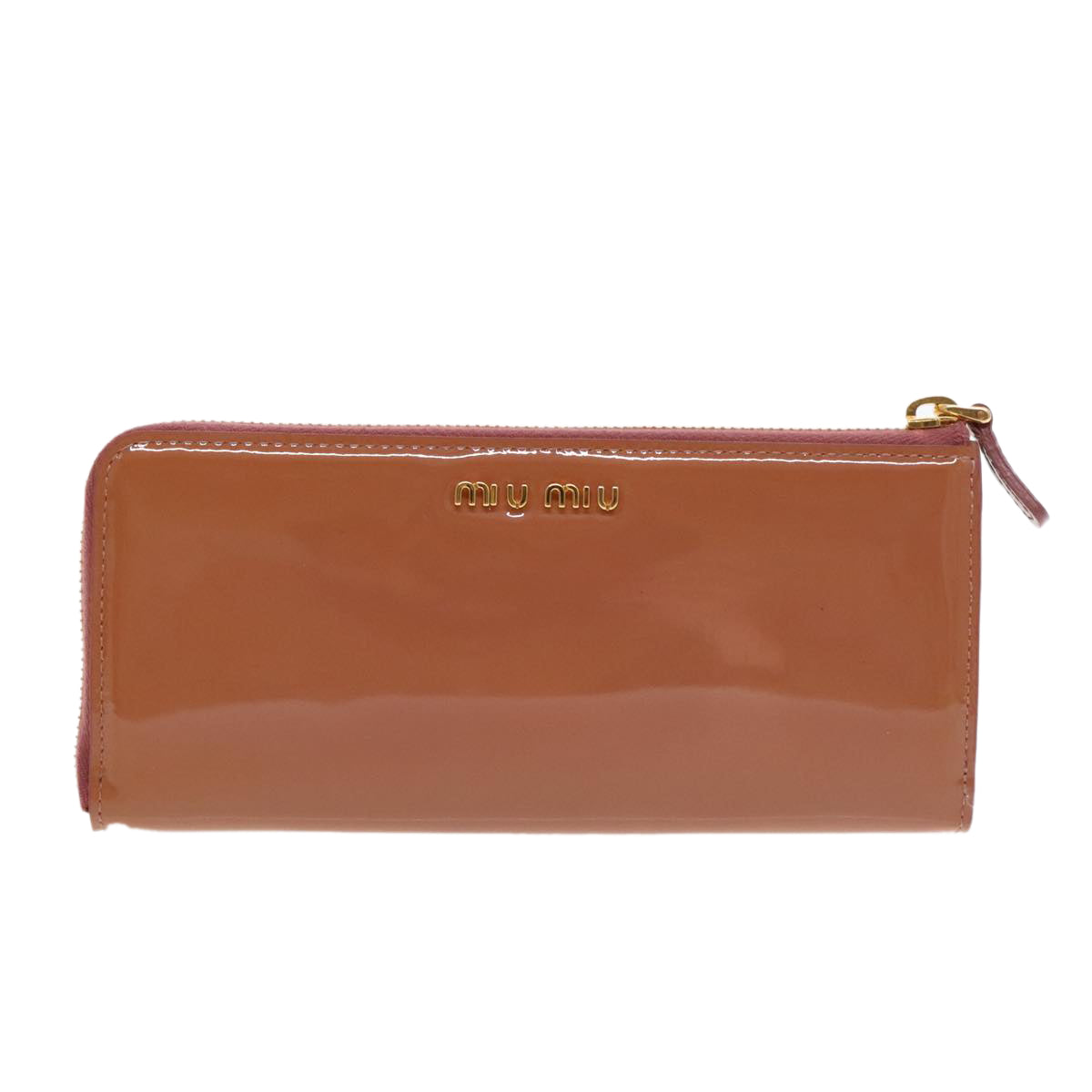 Miu Miu Long Wallet Enamel Pink Gold Auth 94742