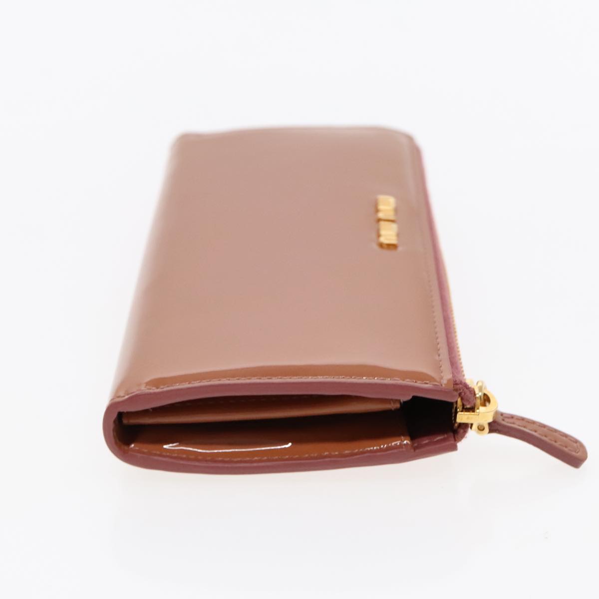 Miu Miu Long Wallet Enamel Pink Gold Auth 94742