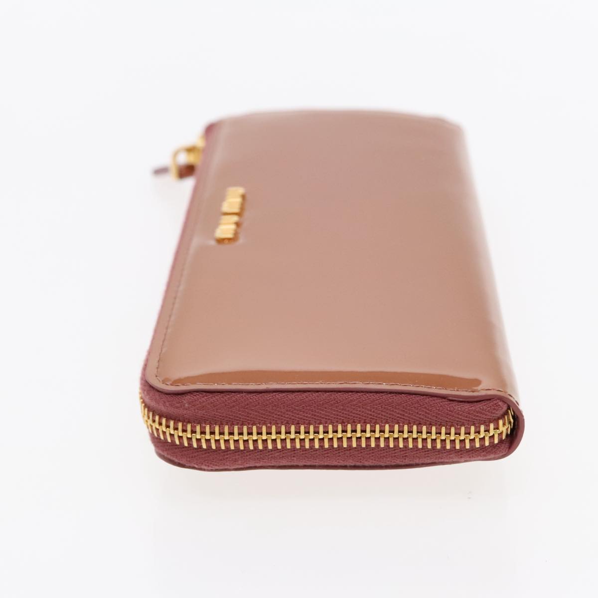 Miu Miu Long Wallet Enamel Pink Gold Auth 94742