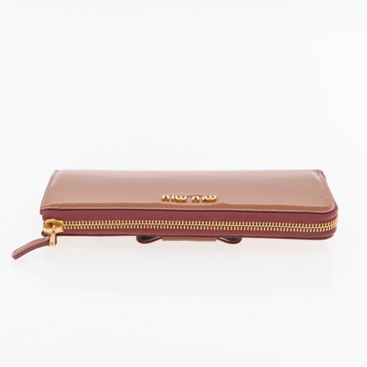 Miu Miu Long Wallet Enamel Pink Gold Auth 94742