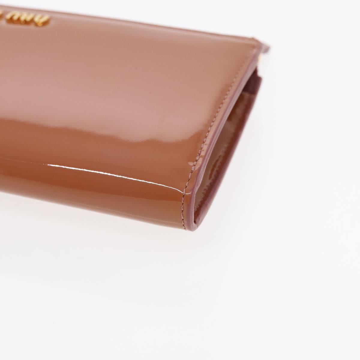 Miu Miu Long Wallet Enamel Pink Gold Auth 94742