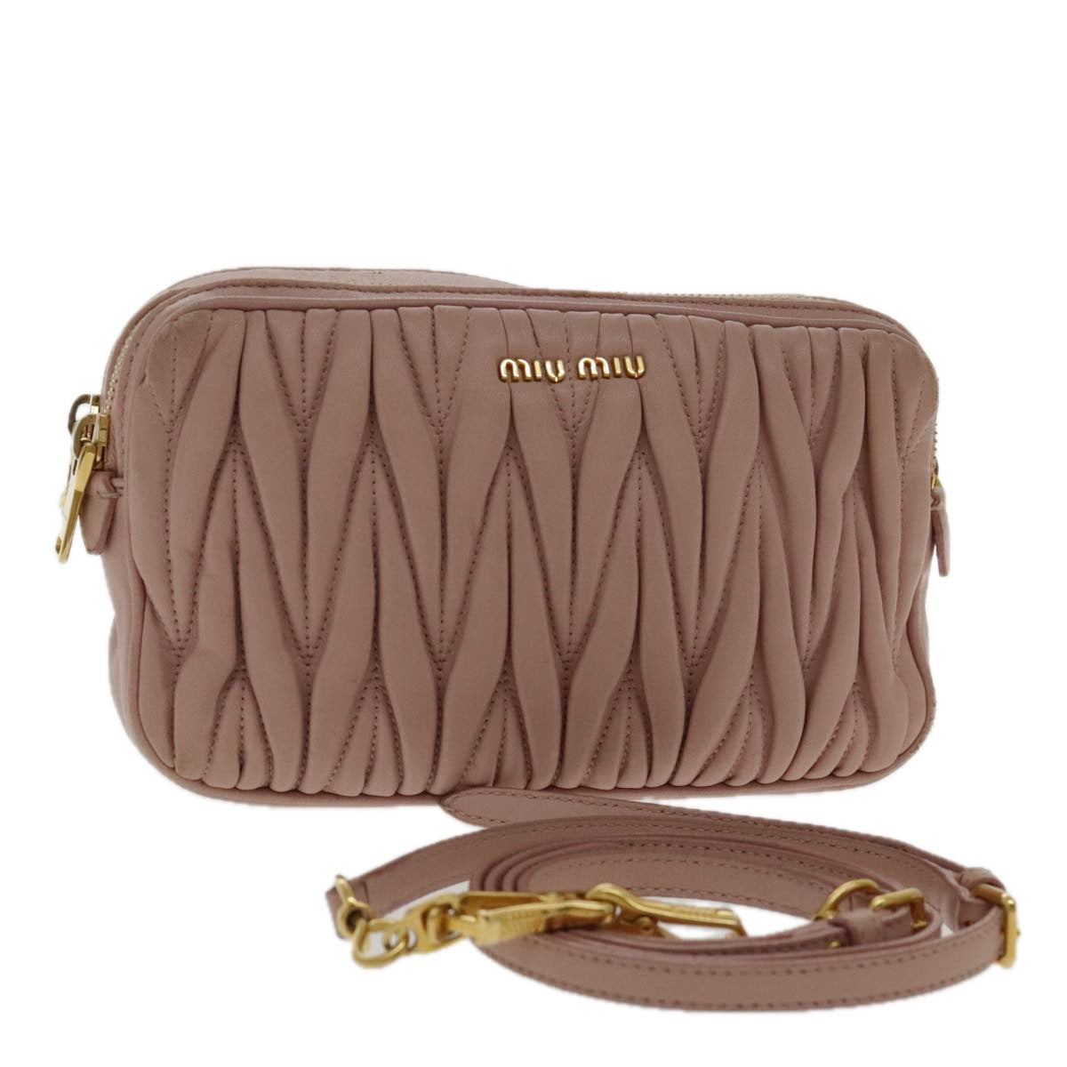 Miu Miu Matelasse Shoulder Bag Leather Pink Gold Auth 94743