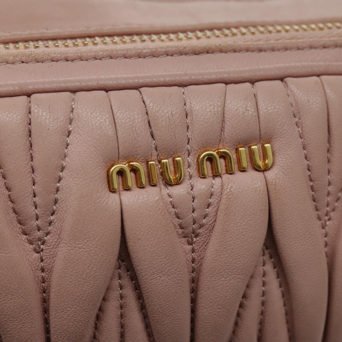 Miu Miu Matelasse Shoulder Bag Leather Pink Gold Auth 94743