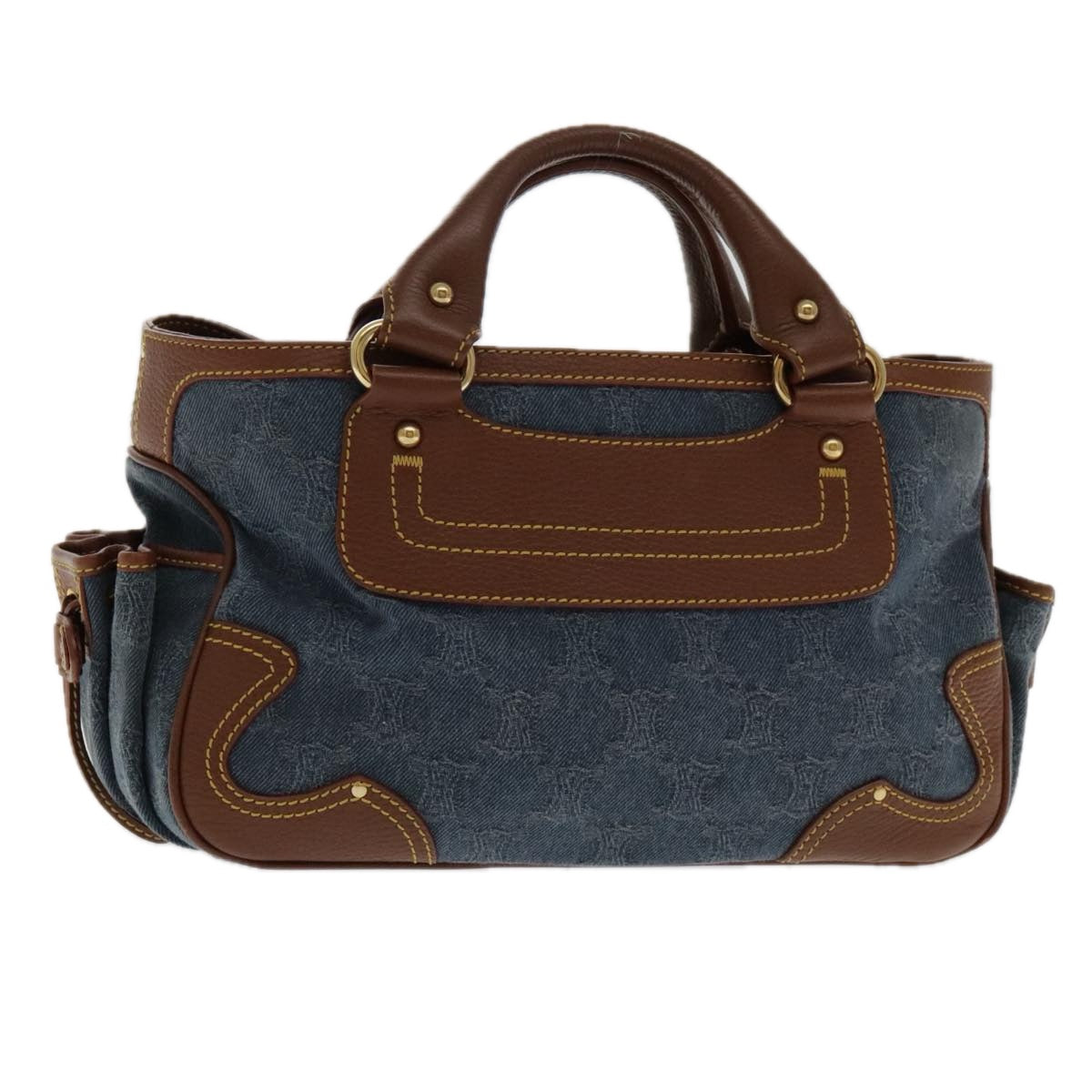 CELINE Macadam Canvas Boogie bag Hand Bag Blue Gold Auth 94744