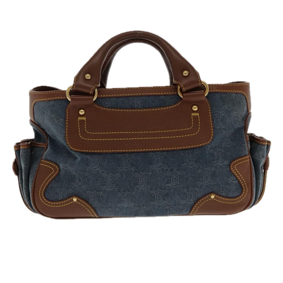 CELINE Macadam Canvas Boogie bag Hand Bag Blue Gold Auth 94744 - 0