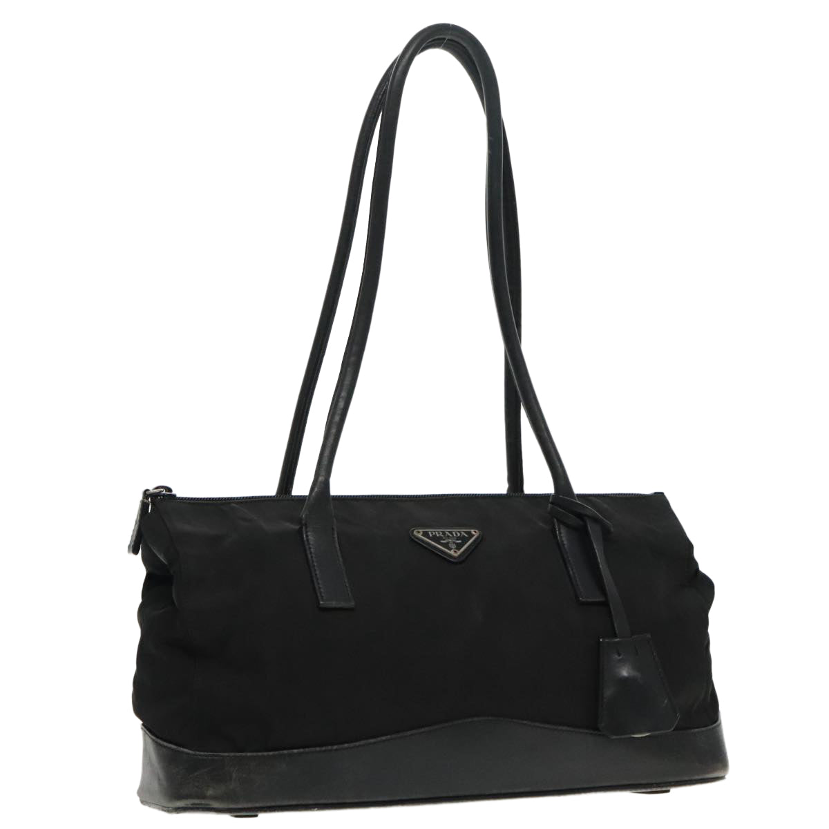 PRADA Shoulder Bag Nylon Leather Black Silver Auth 94749