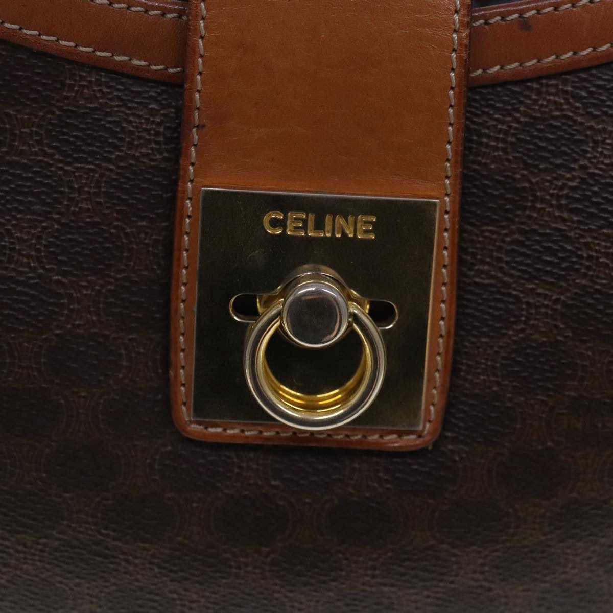 CELINE Macadam Canvas Shoulder Bag PVC Leather Brown Gold Auth 94752