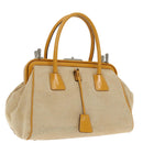 PRADA Hand Bag Canvas Beige Silver Auth 94761-1