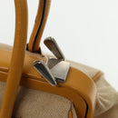 PRADA Hand Bag Canvas Beige Silver Auth 94761-10