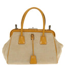 PRADA Hand Bag Canvas Beige Silver Auth 94761-13