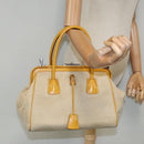 PRADA Hand Bag Canvas Beige Silver Auth 94761-25