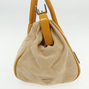 PRADA Hand Bag Canvas Beige Silver Auth 94761-4
