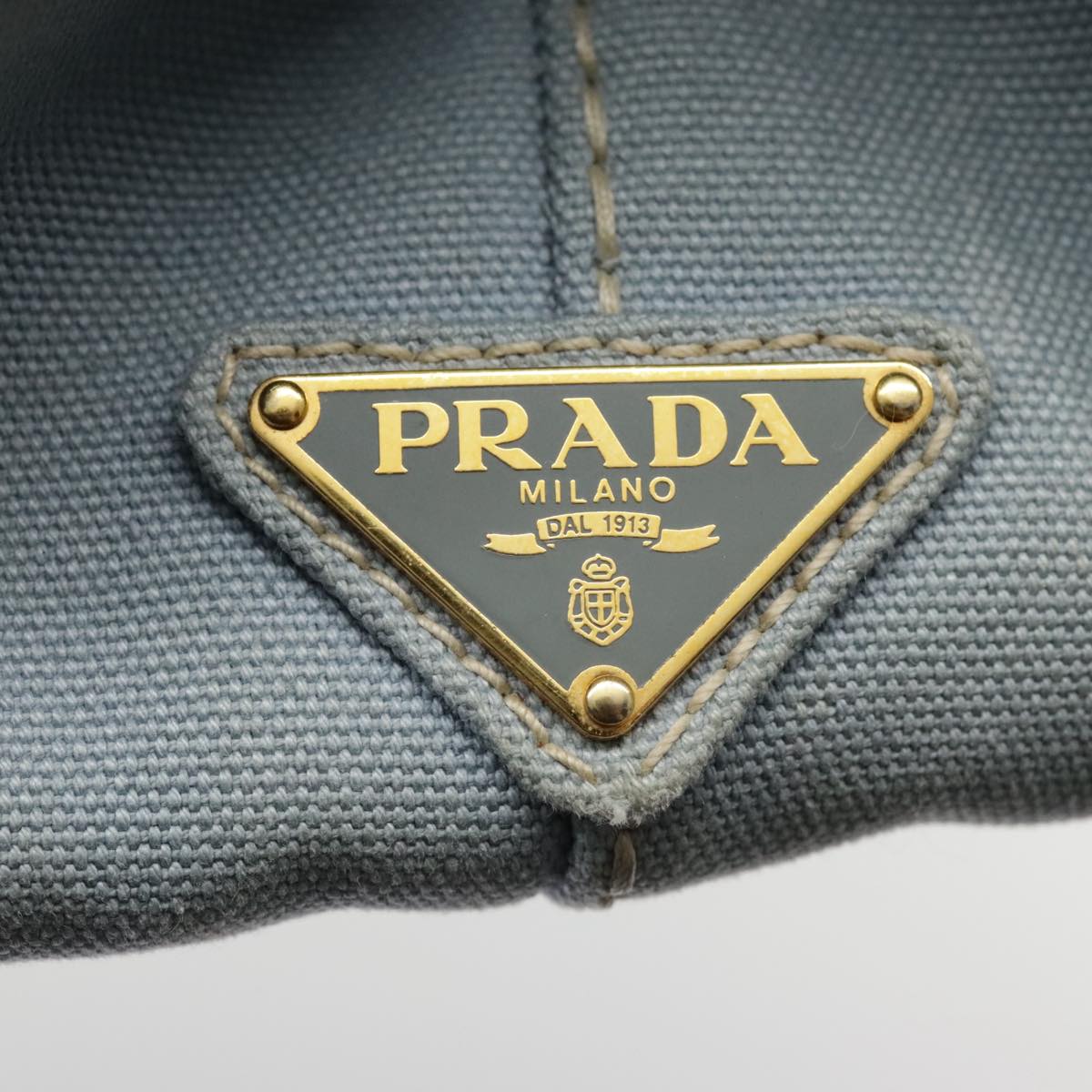 PRADA Canapa MM Hand Bag Canvas Light Blue Gold Auth 94768