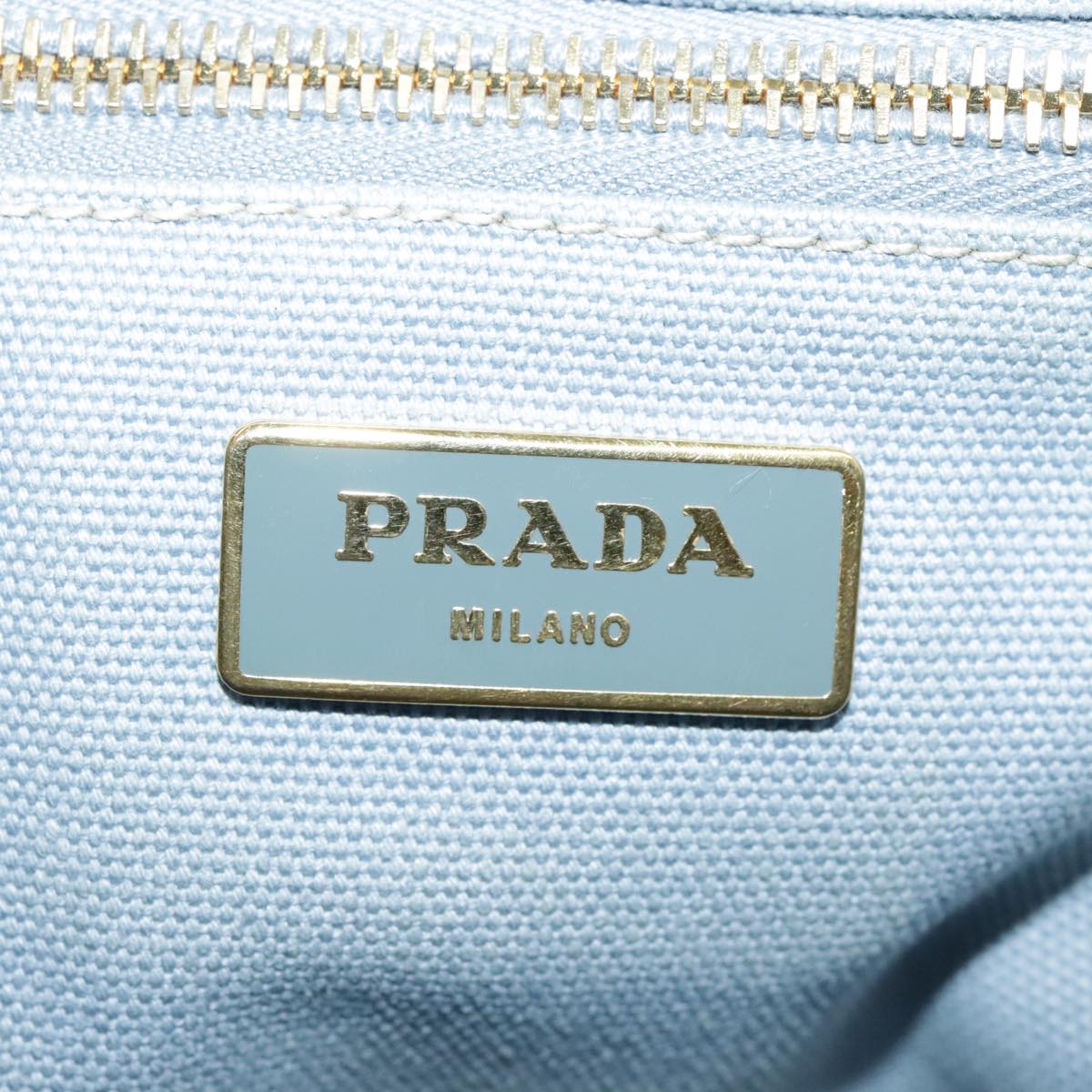 PRADA Canapa MM Hand Bag Canvas Light Blue Gold Auth 94768