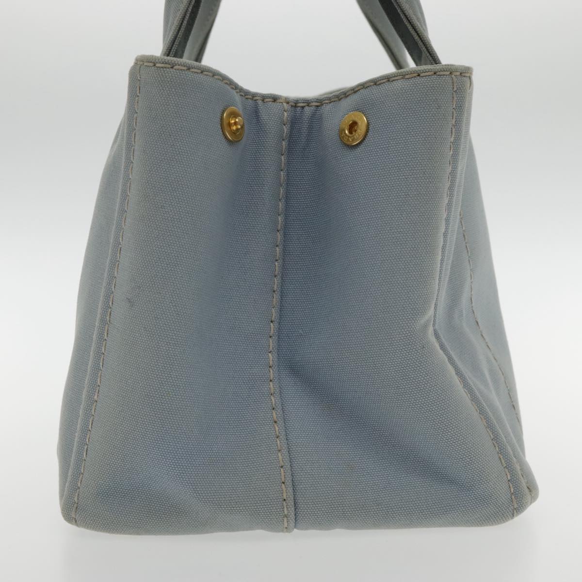 PRADA Canapa MM Hand Bag Canvas Light Blue Gold Auth 94768