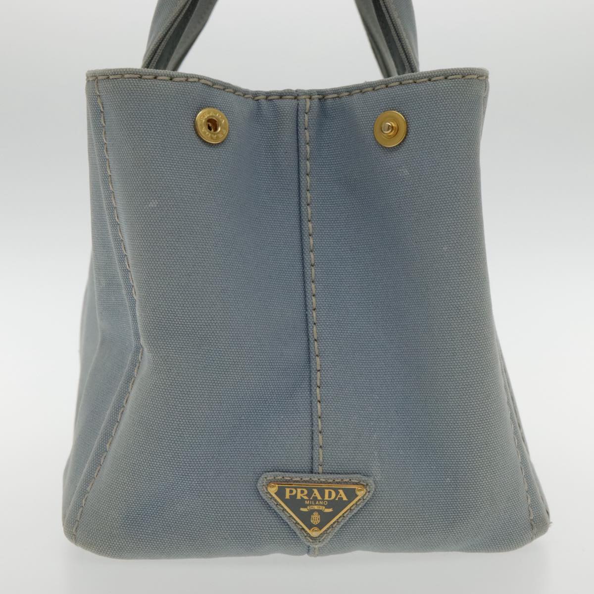 PRADA Canapa MM Hand Bag Canvas Light Blue Gold Auth 94768