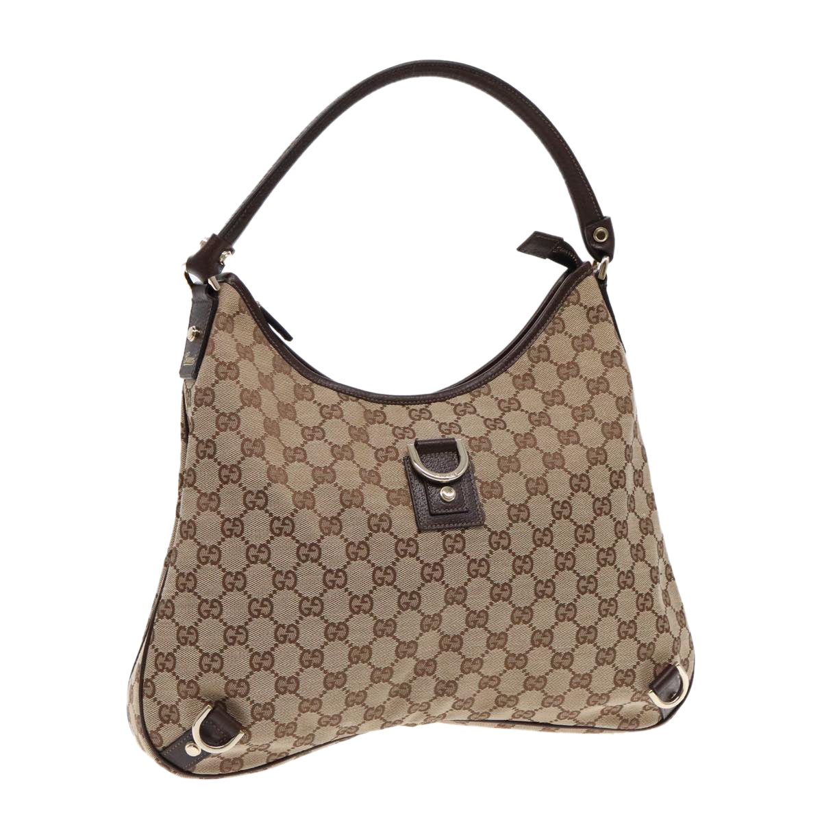 GUCCI GG Canvas Abbey Shoulder Bag Beige Silver 130737 Auth 94770A