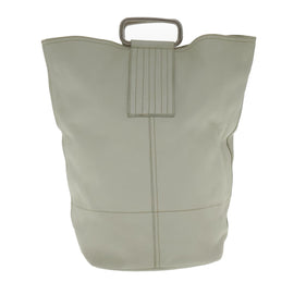 PRADA Hand Bag Leather White Silver Auth 94774 - 0