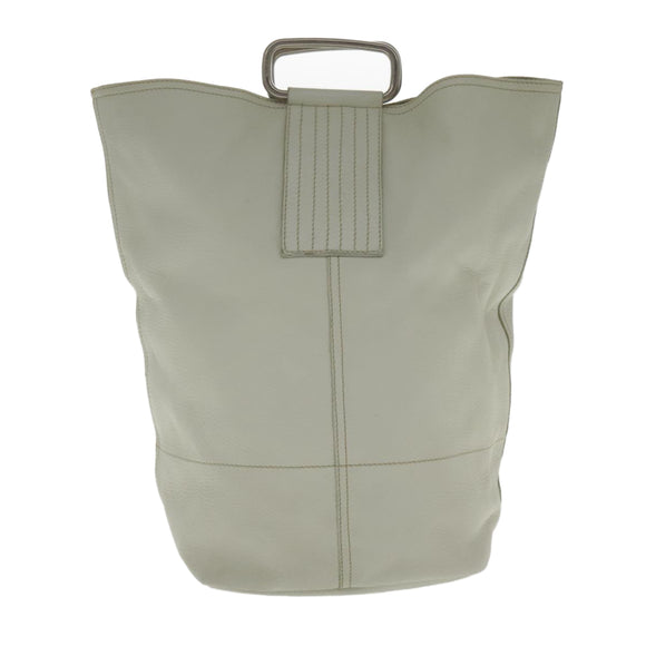 PRADA Hand Bag Leather White Silver Auth 94774