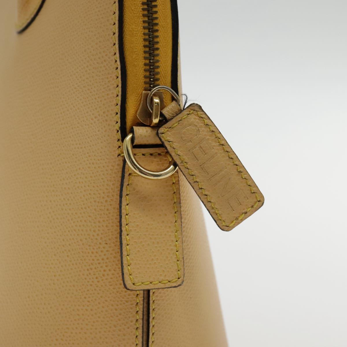 CELINE Hand Bag Leather Yellow Gold Auth 94782