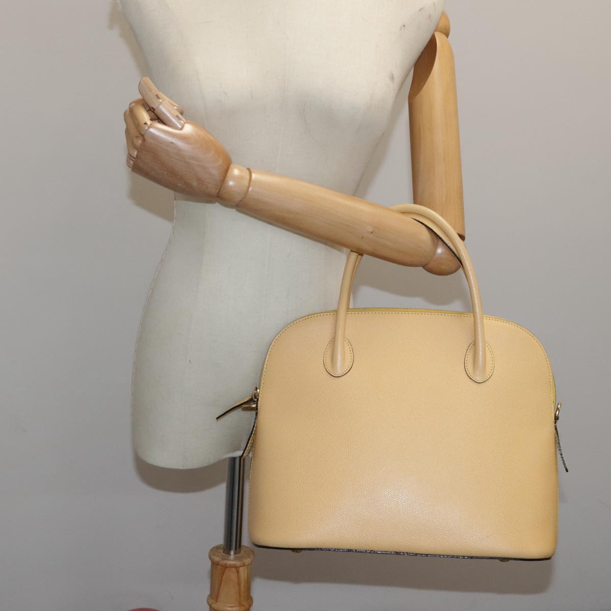 CELINE Hand Bag Leather Yellow Gold Auth 94782