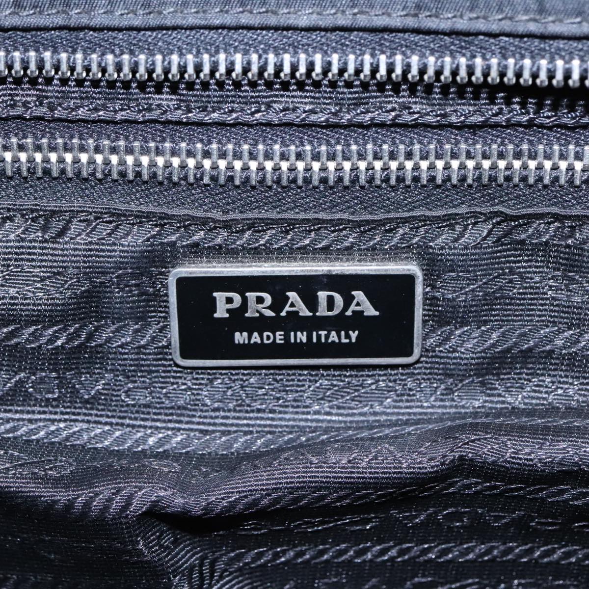 PRADA Tote Bag Nylon Leather Black Silver Auth 94786