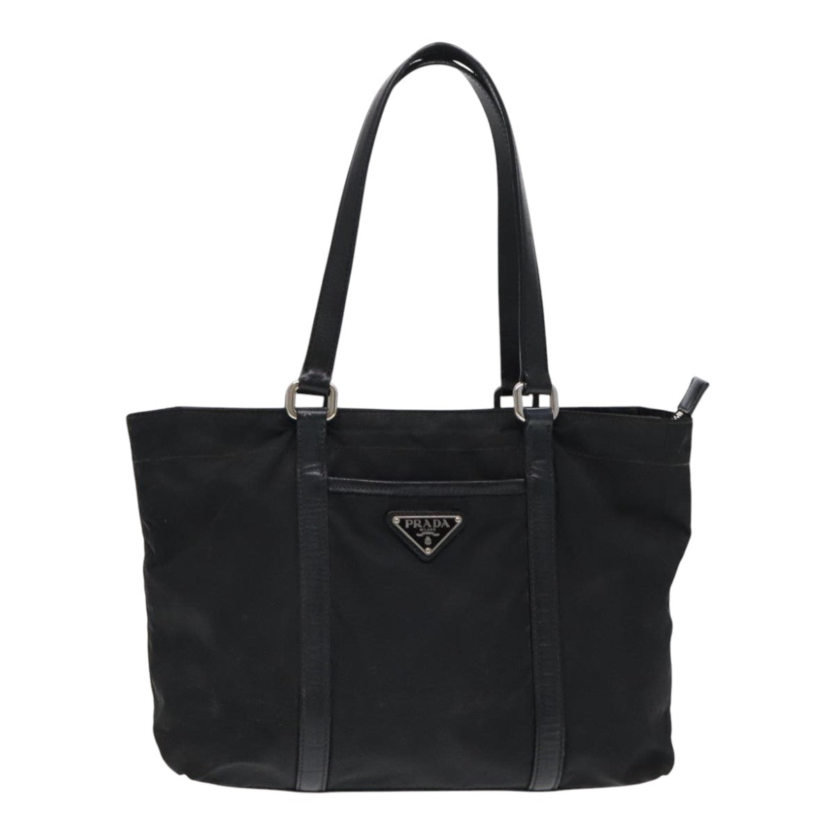 PRADA Tote Bag Nylon Leather Black Silver Auth 94786 - 0