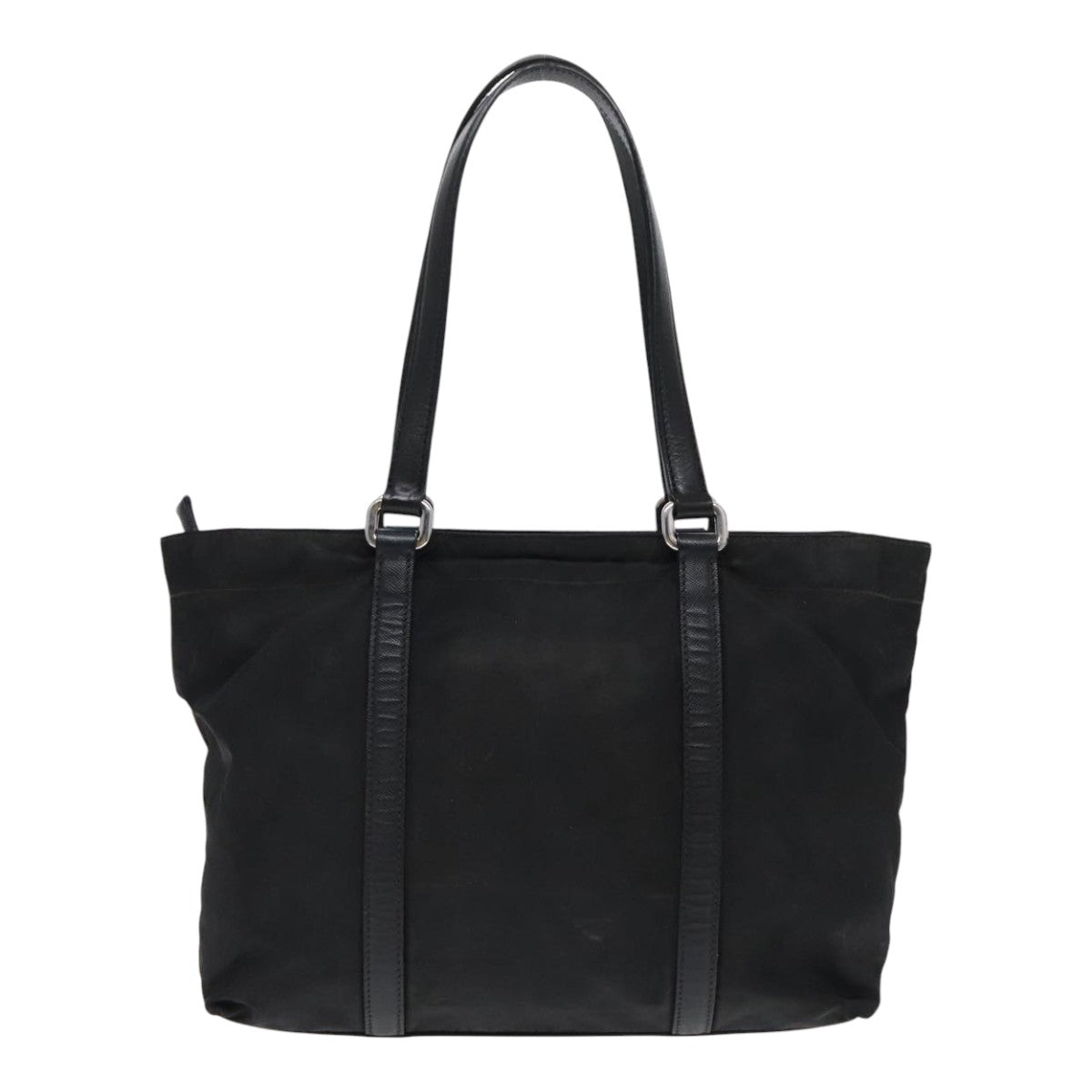 PRADA Tote Bag Nylon Leather Black Silver Auth 94786