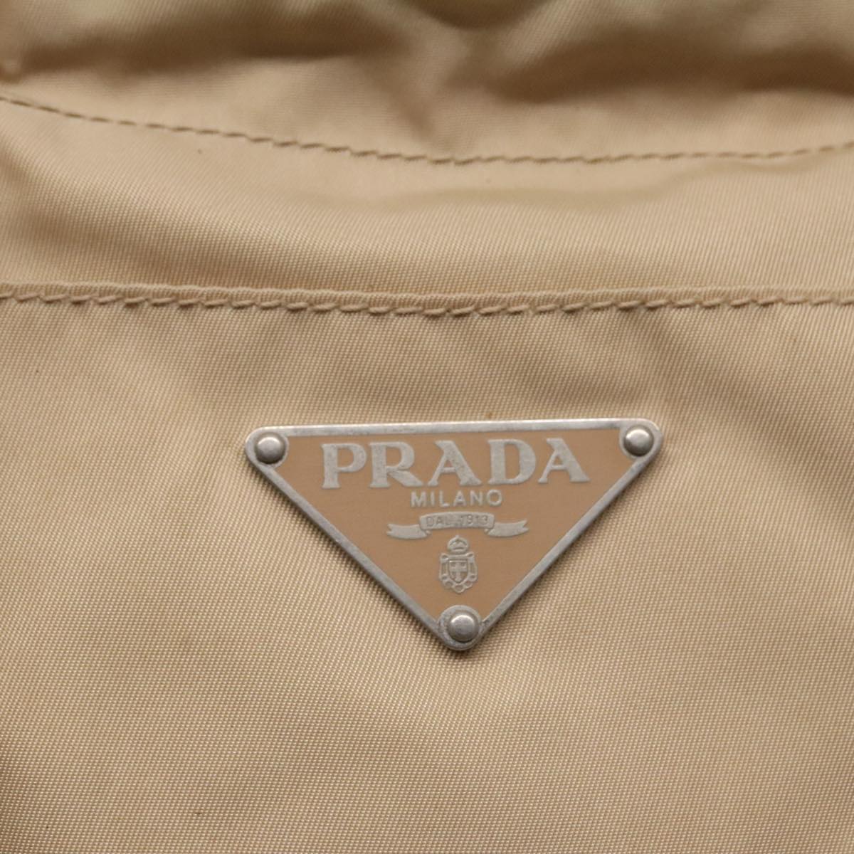 PRADA Shoulder Bag Nylon Beige Silver Auth 94787