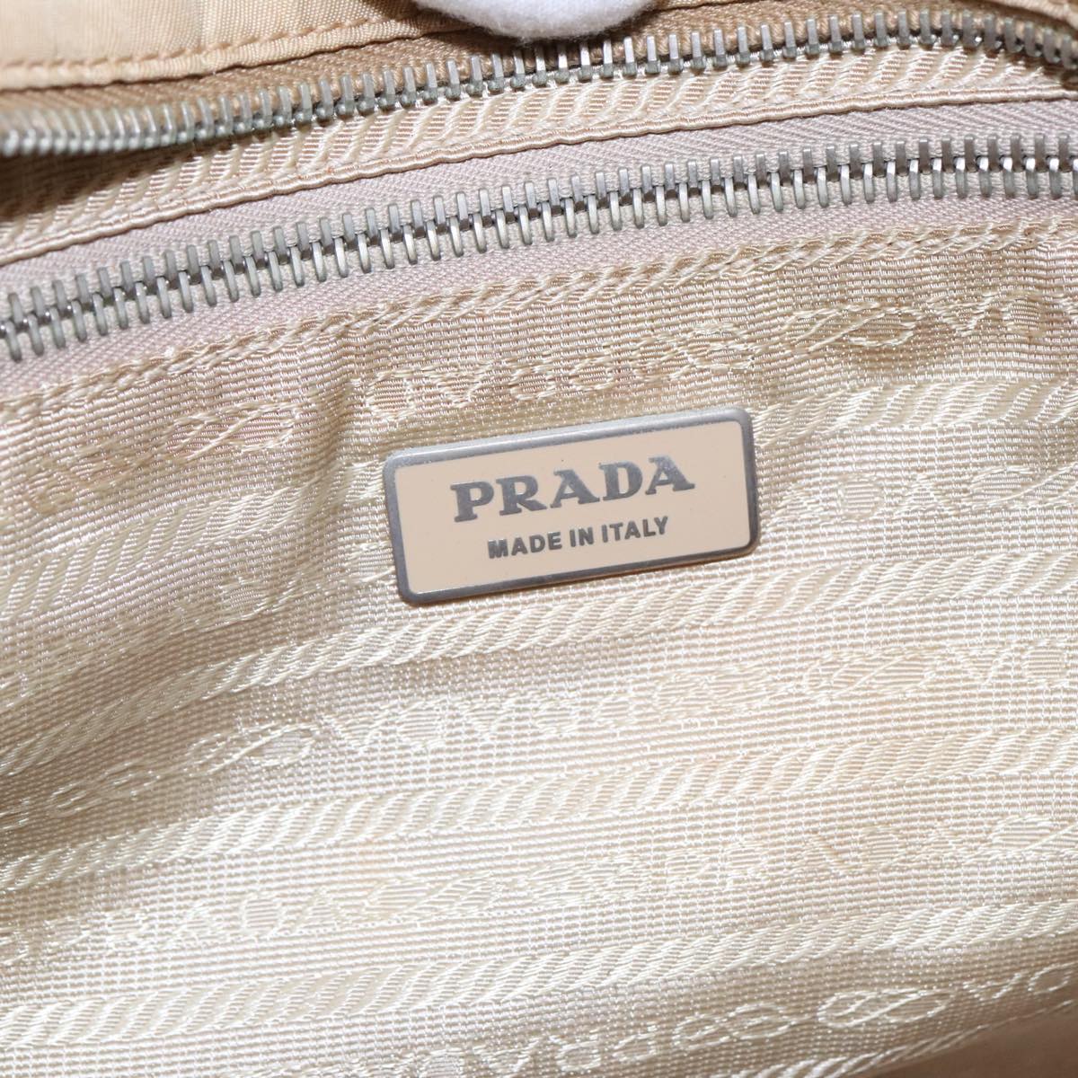 PRADA Shoulder Bag Nylon Beige Silver Auth 94787