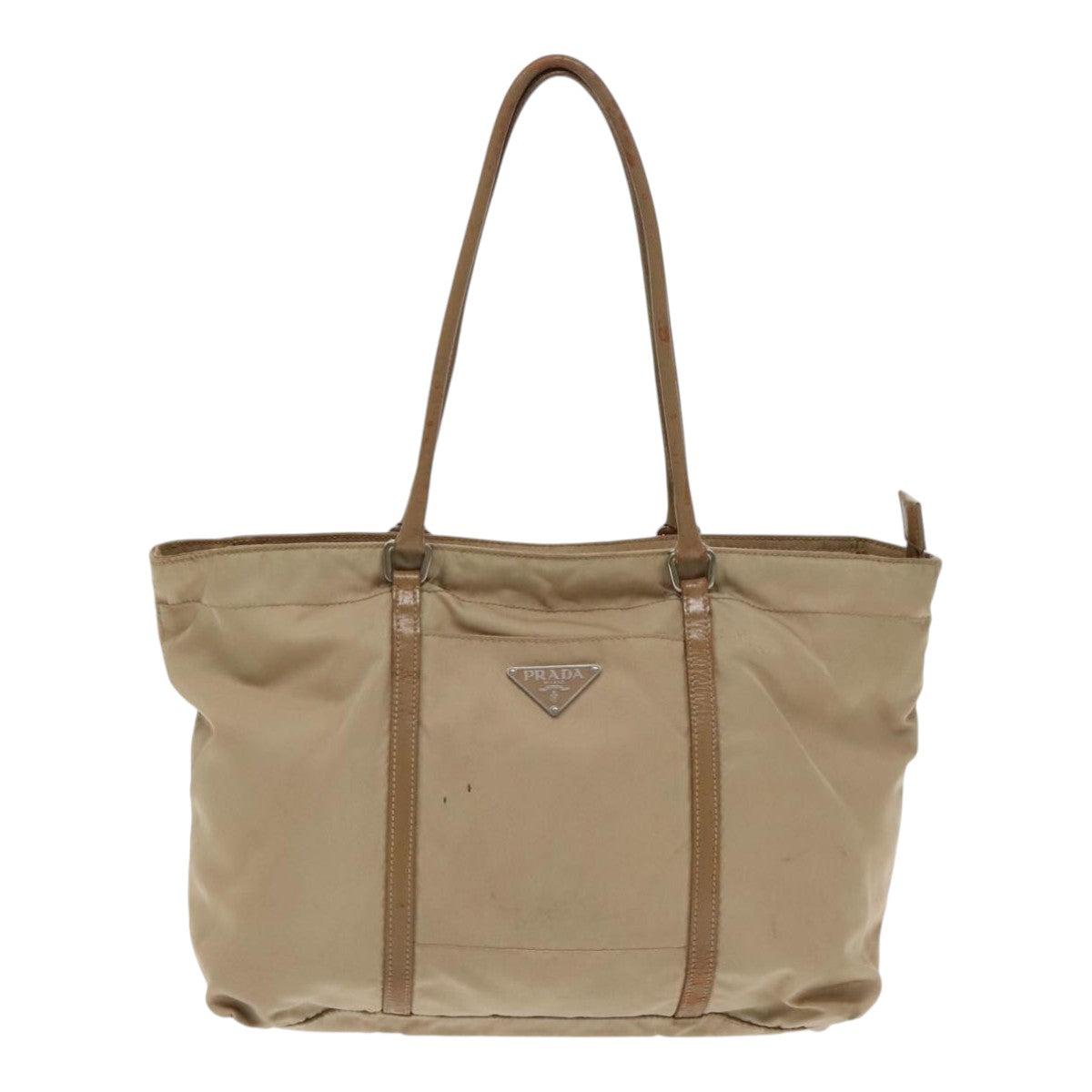 PRADA Shoulder Bag Nylon Beige Silver Auth 94787