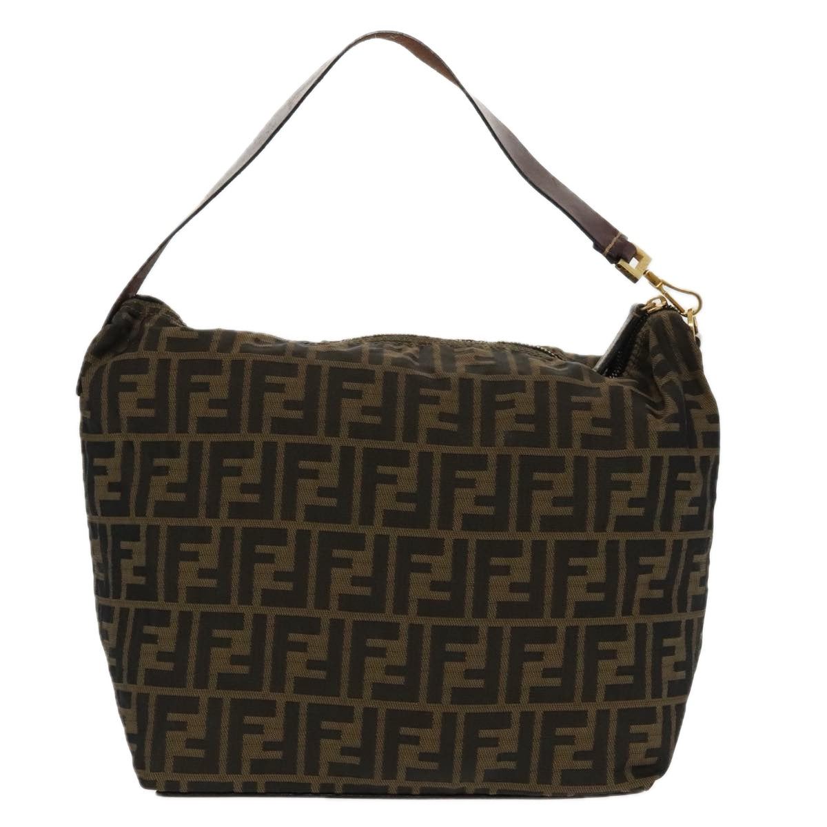 FENDI Zucca Canvas Shoulder Bag Brown Black gold Auth 94791