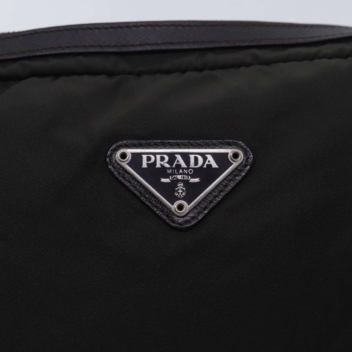 PRADA Pouch Nylon Green Silver Auth 94792