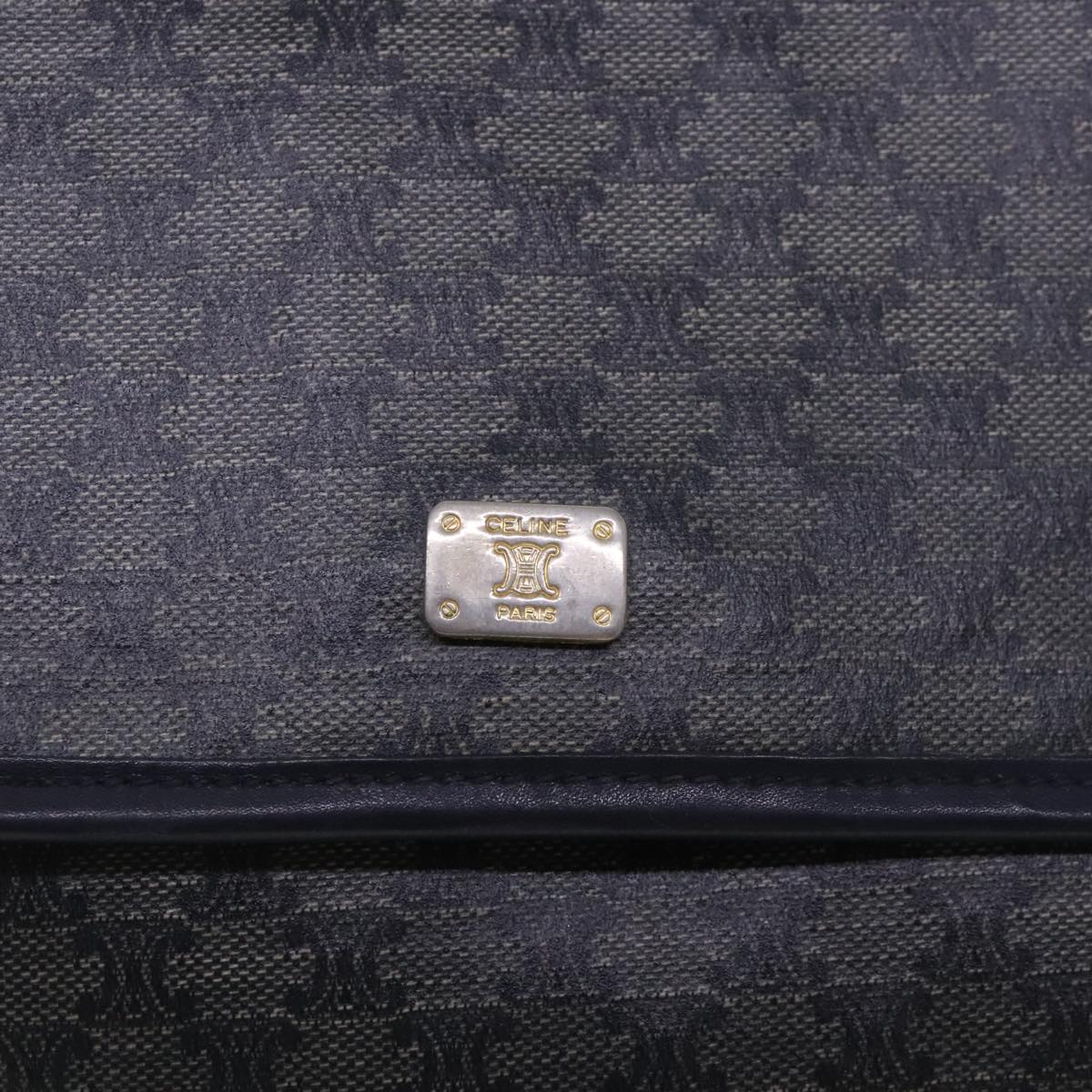 CELINE Macadam Canvas Clutch Bag Navy Gold Auth 94793