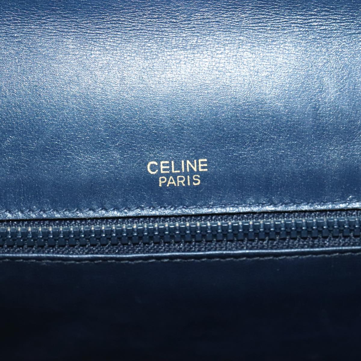 CELINE Macadam Canvas Clutch Bag Navy Gold Auth 94793