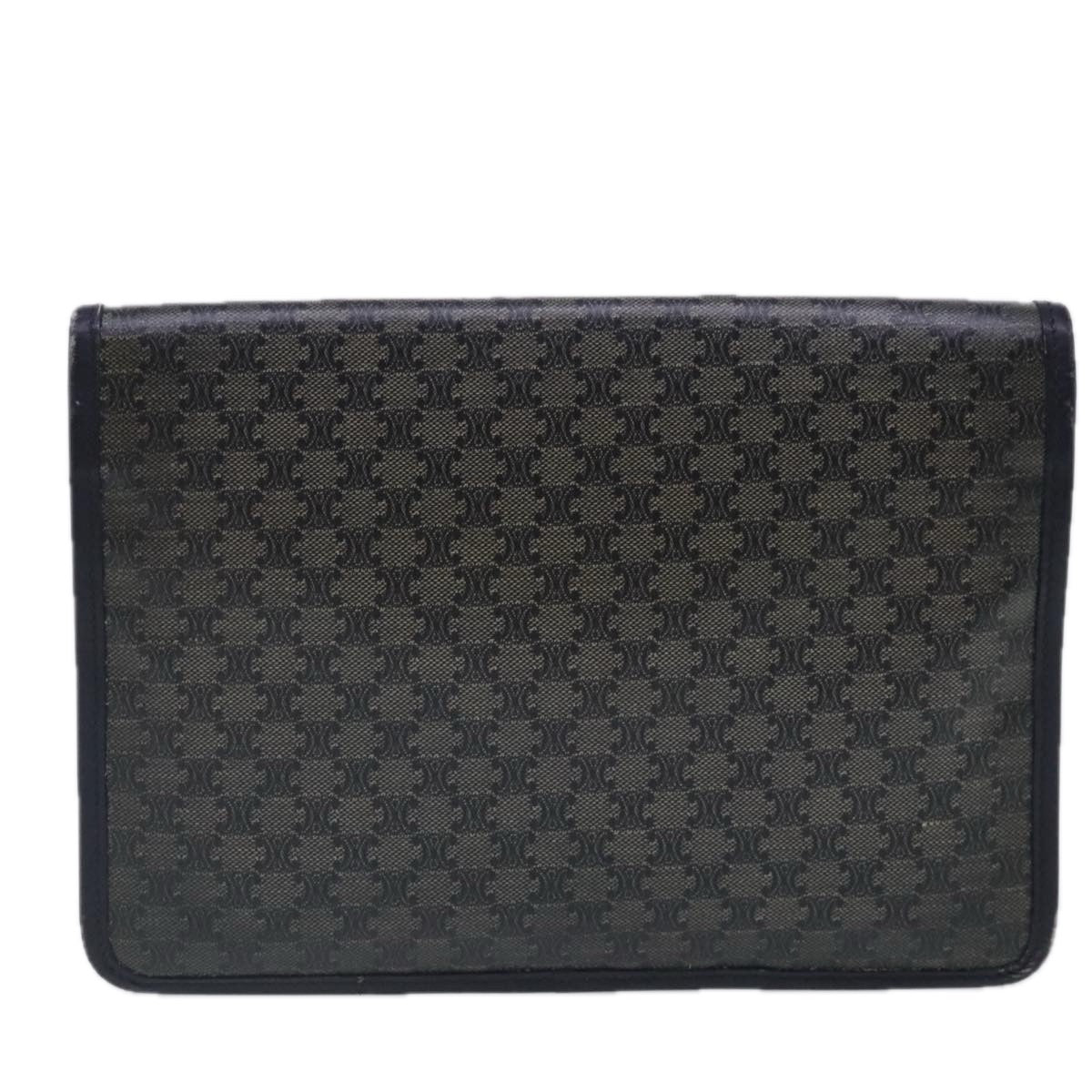 CELINE Macadam Canvas Clutch Bag Navy Gold Auth 94793 - 0