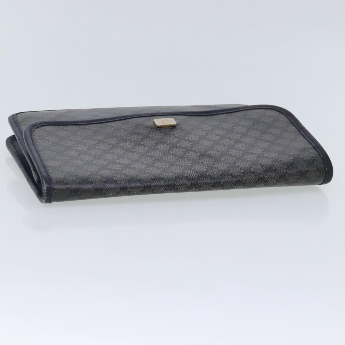 CELINE Macadam Canvas Clutch Bag Navy Gold Auth 94793