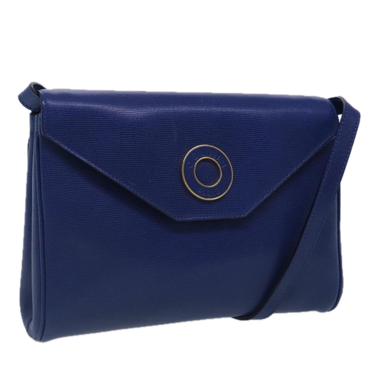 CELINE Shoulder Bag Leather Blue Gold Auth 94799