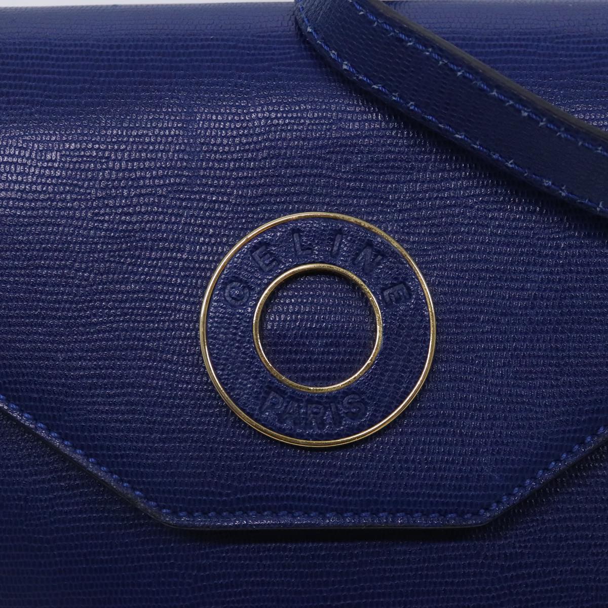 CELINE Shoulder Bag Leather Blue Gold Auth 94799