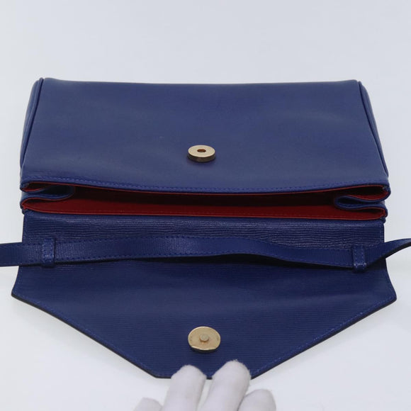 CELINE Shoulder Bag Leather Blue Gold Auth 94799V
