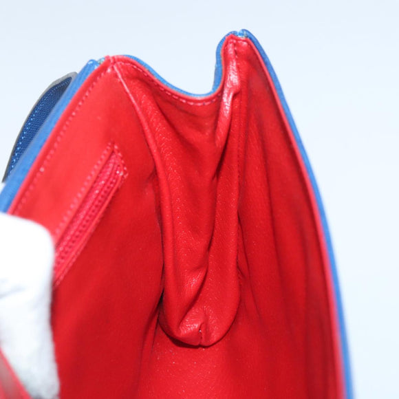 CELINE Shoulder Bag Leather Blue Gold Auth 94799V